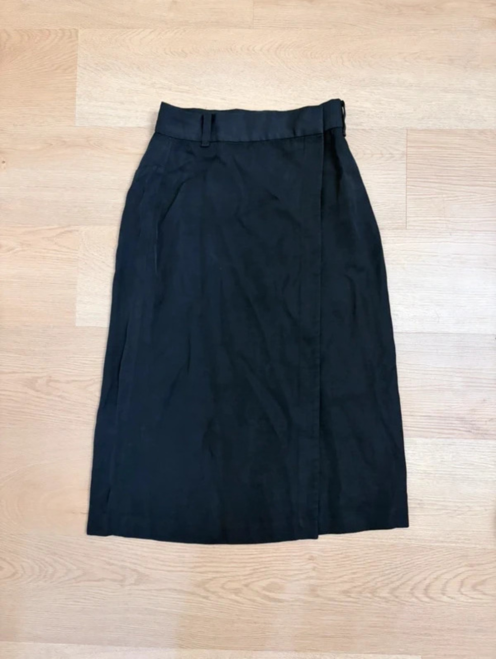 Massimo Dutti Womenโs Black Midi Pencil Skirt EUR Size 36 Cotton Linen Blend